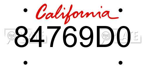 84769D0 California License Plate