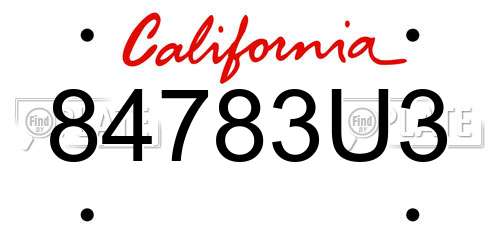 84783U3 California License Plate