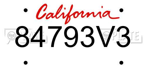 84793V3 California License Plate