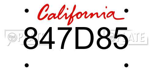 847D85 California License Plate