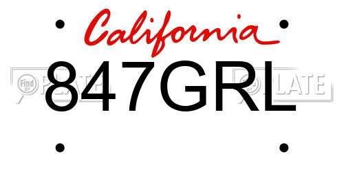 847GRL California License Plate