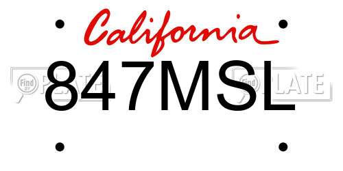 847MSL California License Plate