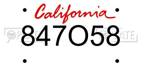 847O58 California License Plate