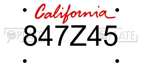 847Z45 California License Plate