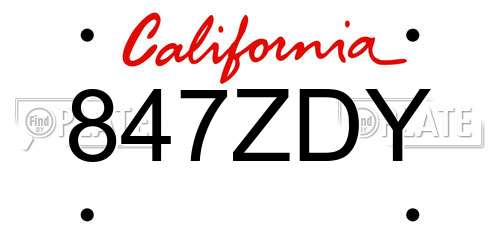 847ZDY California License Plate