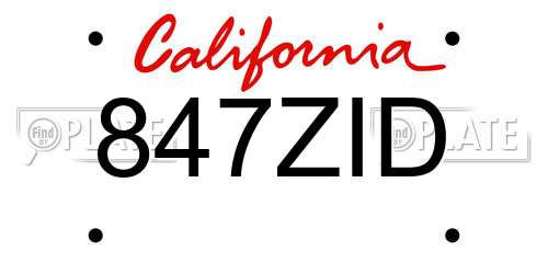 847ZID California License Plate