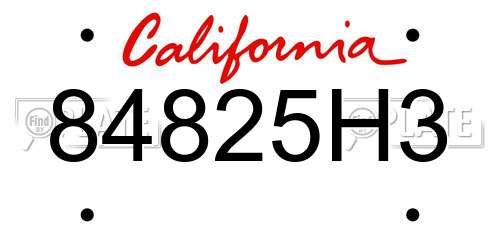 84825H3 California License Plate