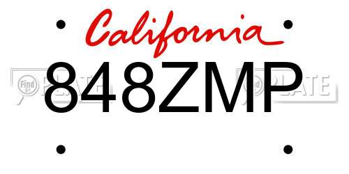 848ZMP California License Plate