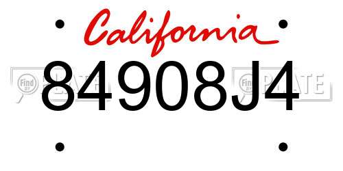 84908J4 California License Plate