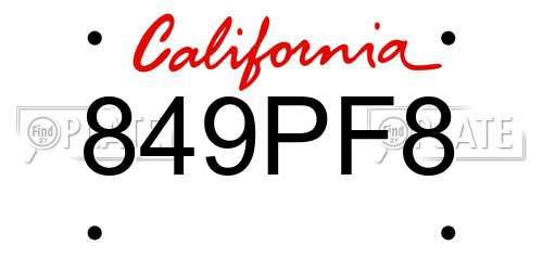 849PF8 California License Plate