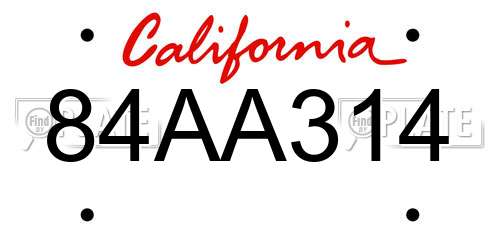 84AA314 California License Plate