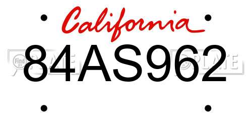 84AS962 California License Plate