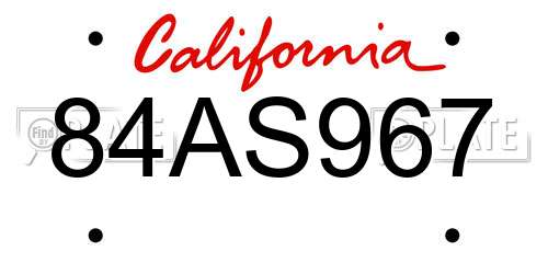84AS967 California License Plate