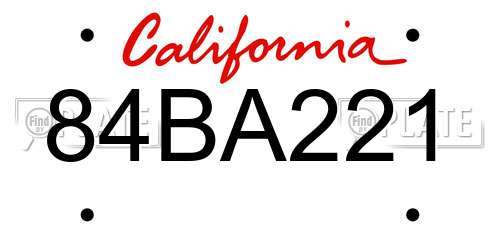84BA221 California License Plate