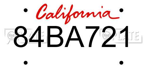 84BA721 California License Plate