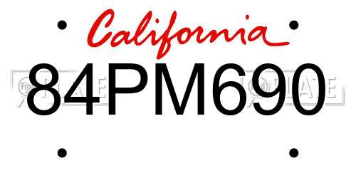 84PM690 California License Plate
