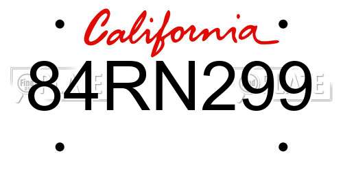 84RN299 California License Plate