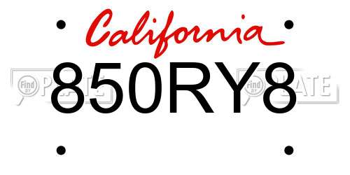 850RY8 California License Plate