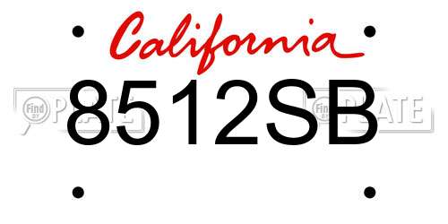 8512SB California License Plate