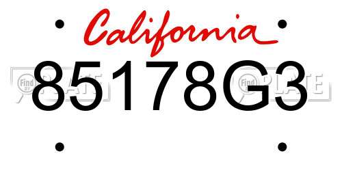 85178G3 California License Plate