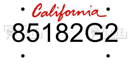 85182G2 California License Plate