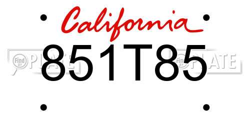 851T85 California License Plate