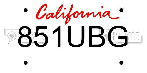 851UBG California License Plate