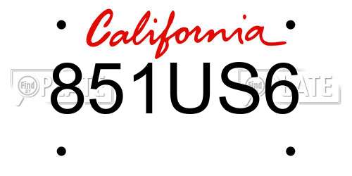 851US6 California License Plate