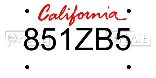 851ZB5 California License Plate