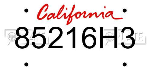 85216H3 California License Plate