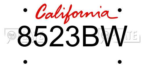 8523BW California License Plate