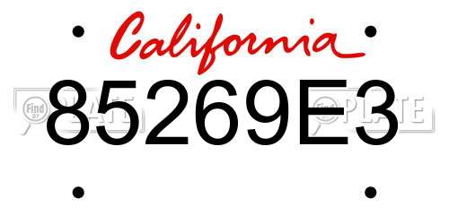 85269E3 California License Plate