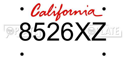 8526XZ California License Plate