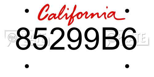 85299B6 California License Plate