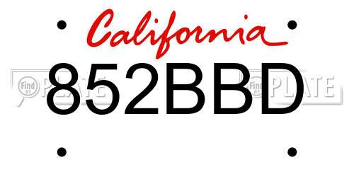 852BBD California License Plate