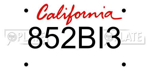 852BI3 California License Plate
