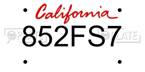 852FS7 California License Plate