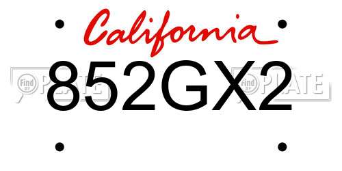 852GX2 California License Plate