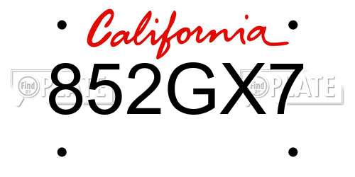 852GX7 California License Plate