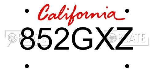 852GXZ California License Plate