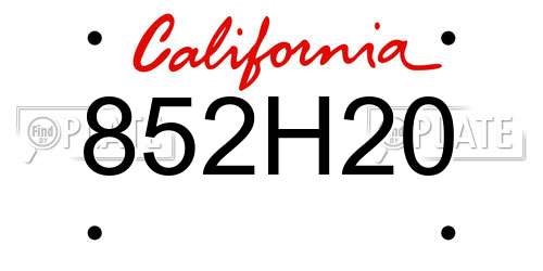 852H20 California License Plate