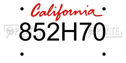 852H70 California License Plate