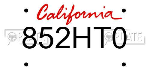 852HT0 California License Plate
