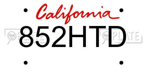 852HTD California License Plate