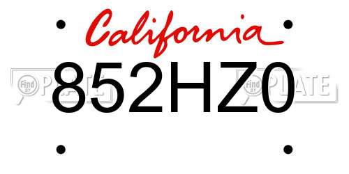 852HZ0 California License Plate