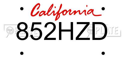 852HZD California License Plate