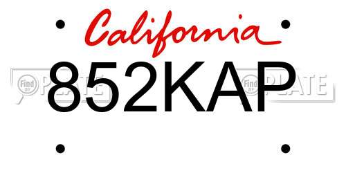 852KAP California License Plate