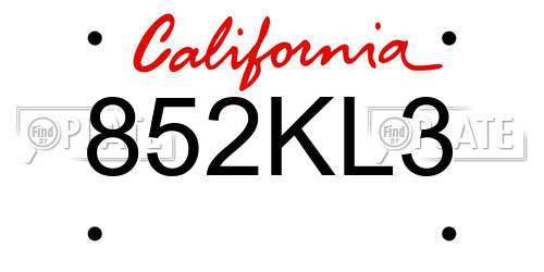 852KL3 California License Plate