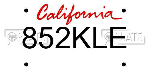 852KLE California License Plate