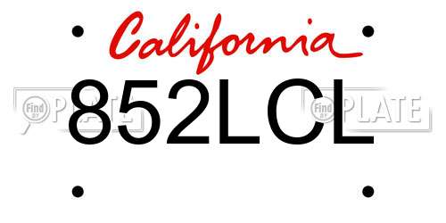 852LCL California License Plate